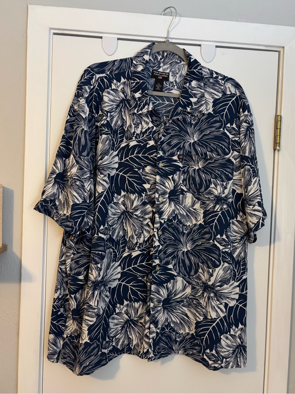 Polo Jeans Co by Ralph Lauren Navy and White Floral Short-Sleeve Shirt